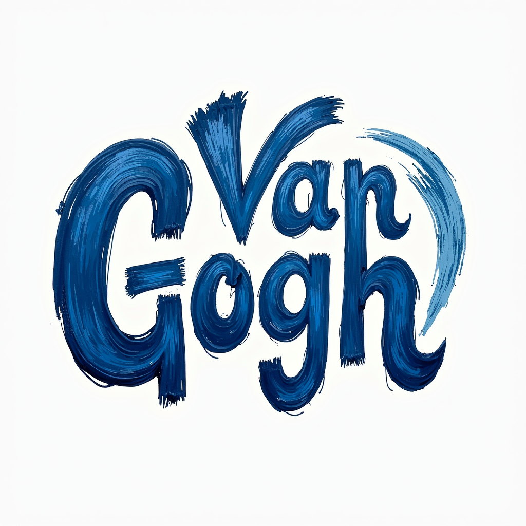 Van Gogh logo featuring stylized text with artistic brush stroke elements in Starry Night Blue