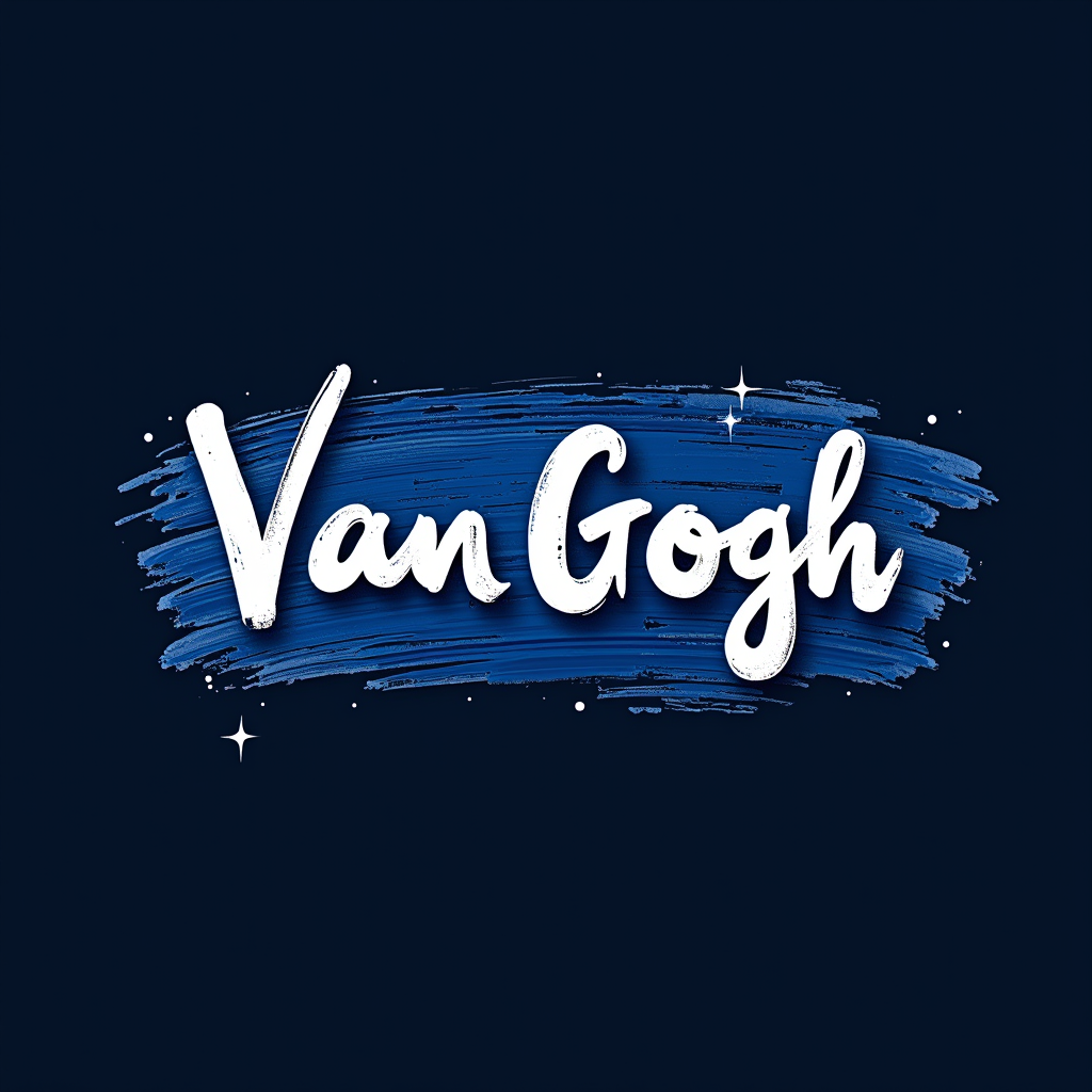 Van Gogh logo featuring stylized text with artistic brush stroke elements in Starry Night Blue