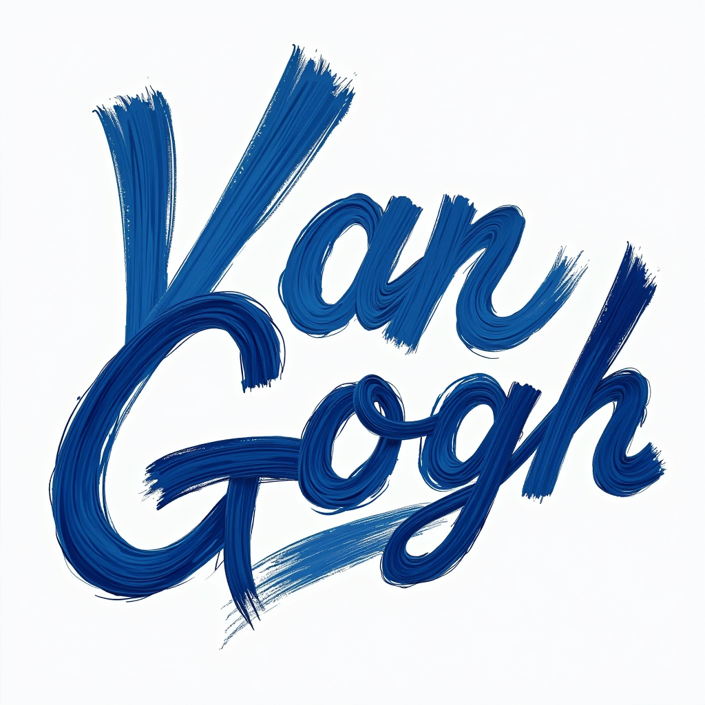 Van Gogh logo featuring stylized text with artistic brush stroke elements in Starry Night Blue