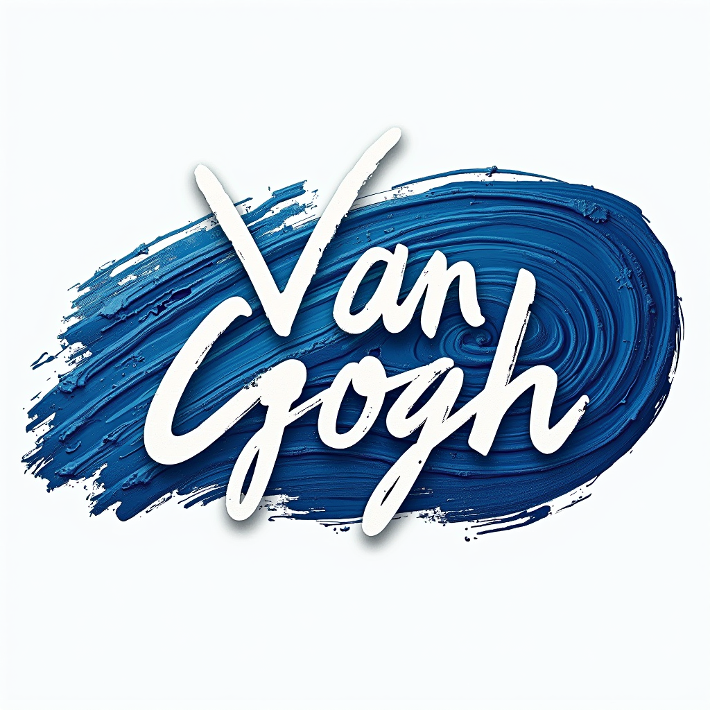 Van Gogh logo featuring stylized text with artistic brush stroke elements in Starry Night Blue