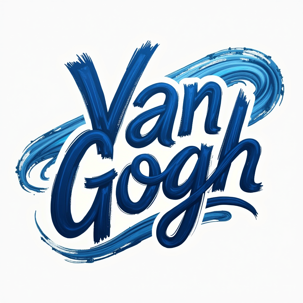 Van Gogh logo featuring stylized text with artistic brush stroke elements in Starry Night Blue