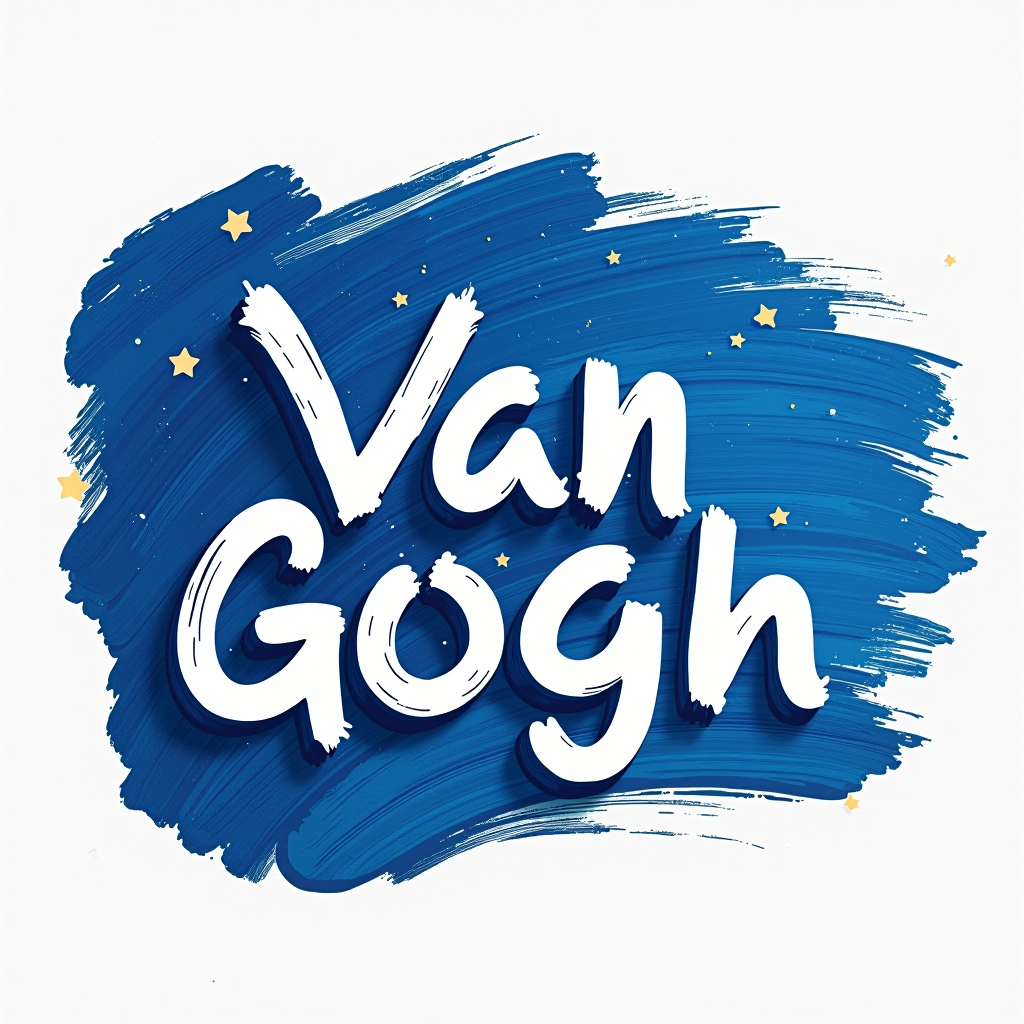 Van Gogh logo featuring stylized text with artistic brush stroke elements in Starry Night Blue