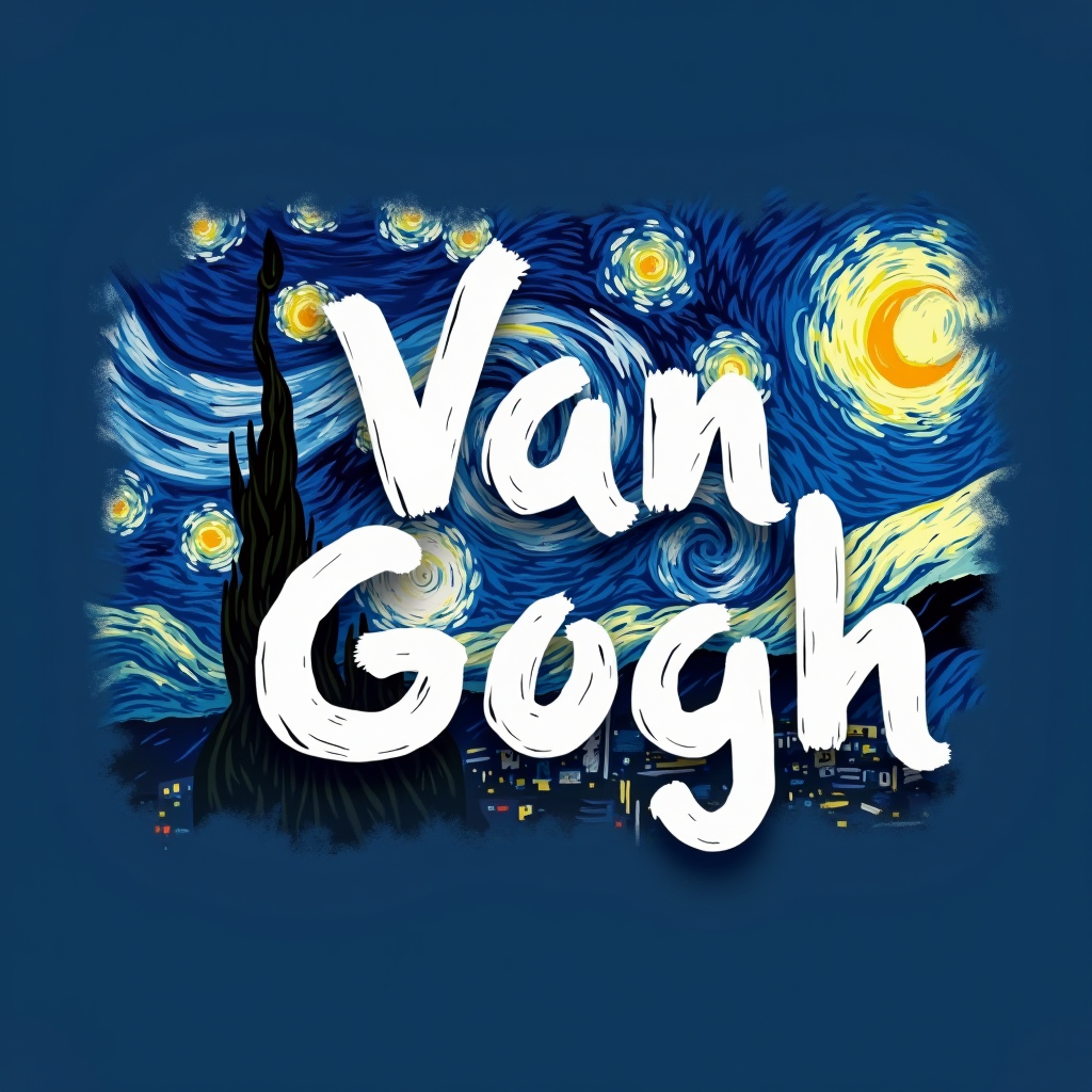 Van Gogh logo featuring stylized text with artistic brush stroke elements in Starry Night Blue