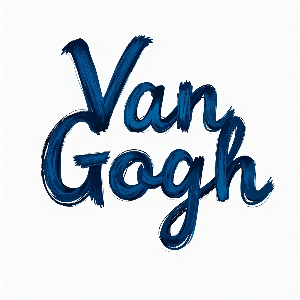 Van Gogh logo featuring stylized text with artistic brush stroke elements in Starry Night Blue