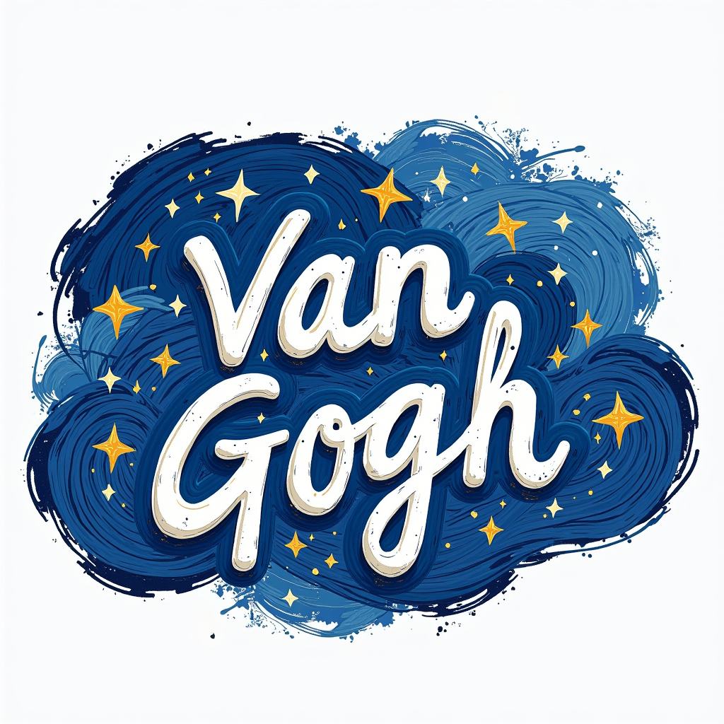 Van Gogh logo featuring stylized text with artistic brush stroke elements in Starry Night Blue