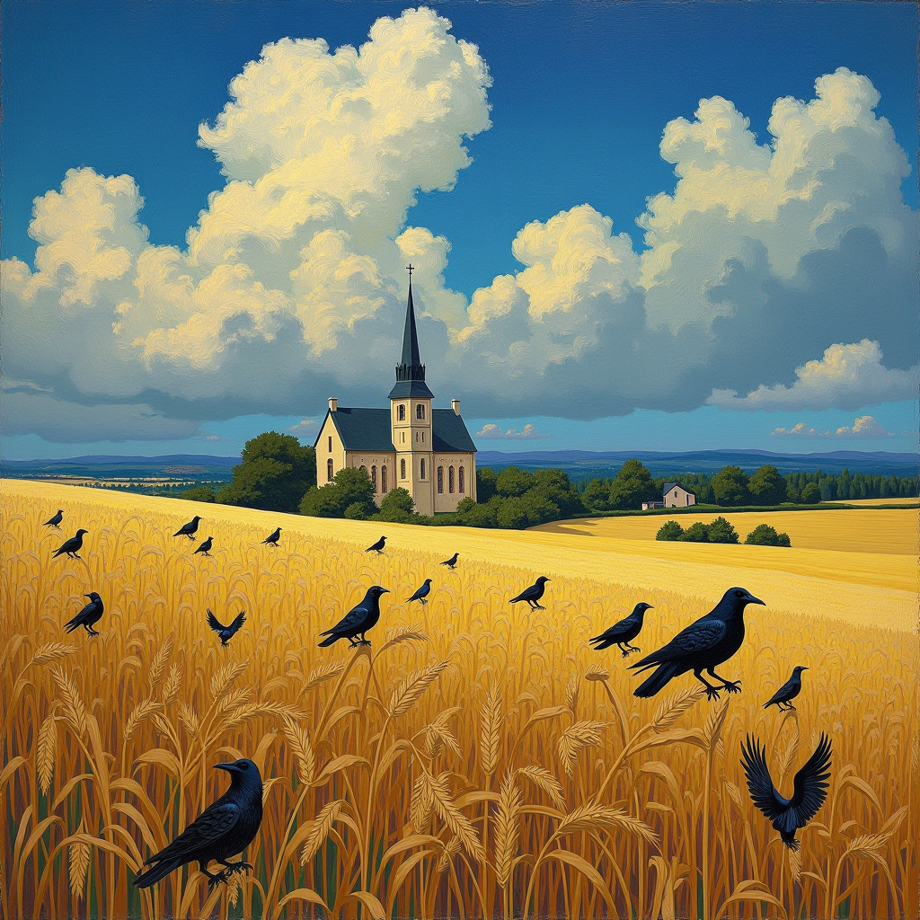 Wheat fields with crows under dramatic sky in Auvers-sur-Oise, the church of Auvers, and portrait of Dr. Gachet - paintings from Vincent van Gogh's final 70 days showing intense emotional expression